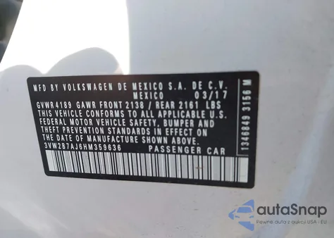 2017 Volkswagen Jetta 1.4T S from USA, damaged, VIN 3VW2B7AJ6HM359636